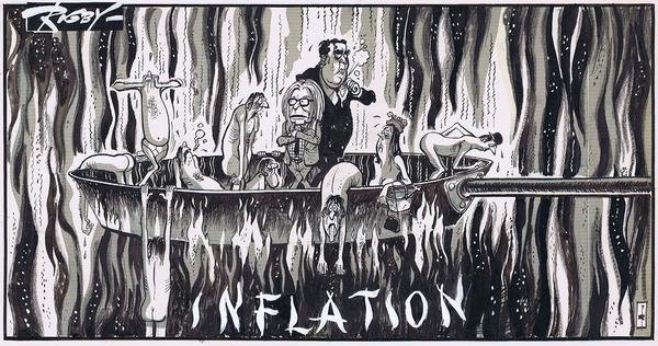 I'M SURE YOU'RE ALL DELIGHTED TO HEAR THERE WILL BE NO FREEZE-PaulRgby Inflation original cartoon artwork.TheSun_5thJuly1974